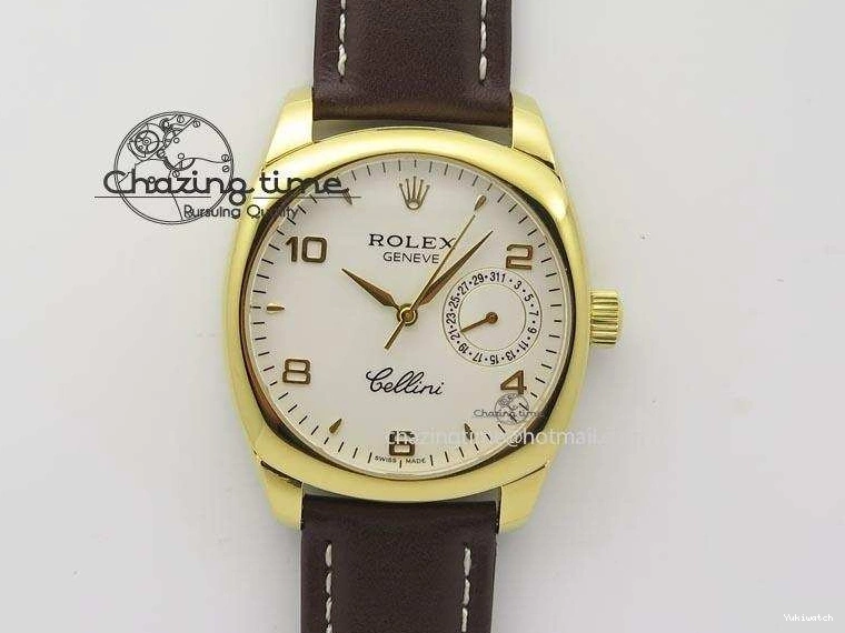 On YG A2824 Leather Brown Dial Date Cellini Strap Numeral White 0318